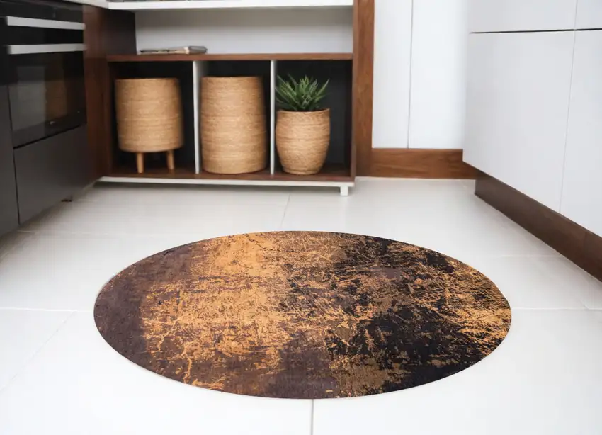 5' Yellow and Brown Round Abstract Non Skid Area Rug Photo 1