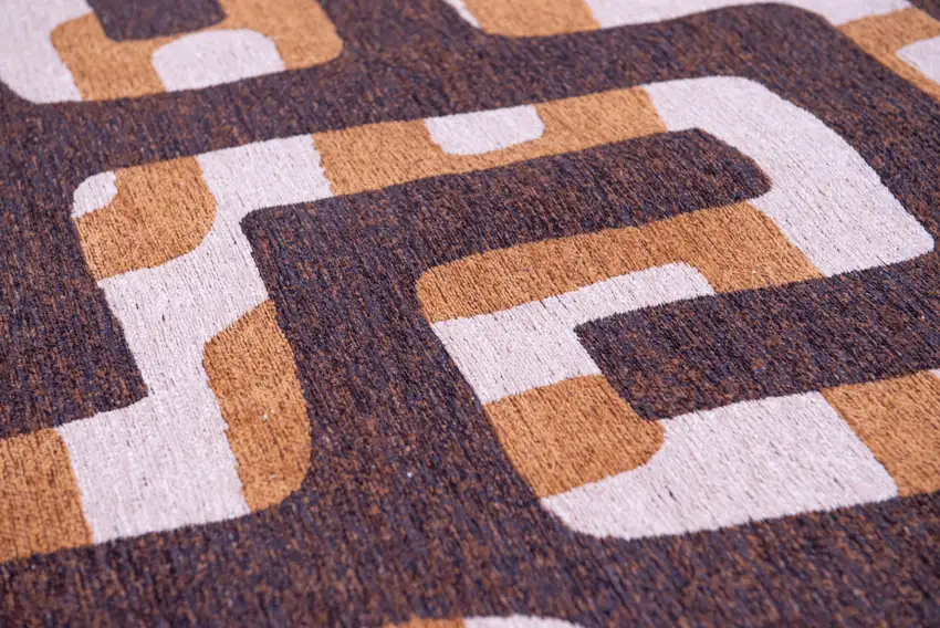 5' Yellow and Brown Round Abstract Non Skid Area Rug Photo 6