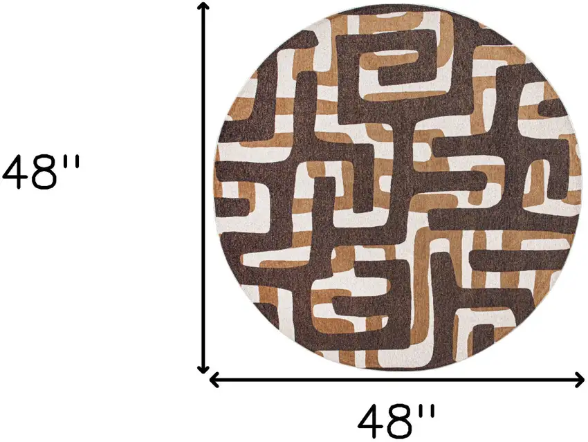 5' Yellow and Brown Round Abstract Non Skid Area Rug Photo 3