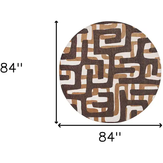 8' Yellow and Brown Round Abstract Non Skid Area Rug Photo 3
