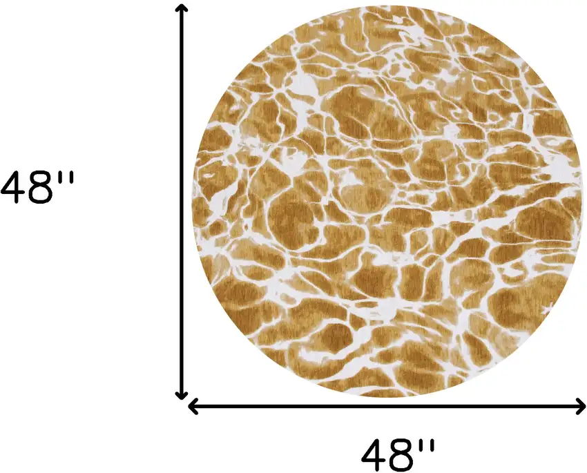 5' Yellow and Brown Round Abstract Non Skid Area Rug Photo 3