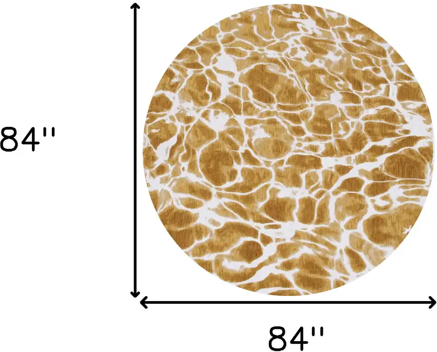 8' Yellow and Brown Round Abstract Non Skid Area Rug Photo 3