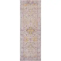Photo of 7' Yellow and Ivory Oriental Power Loom Runner Rug With Fringe