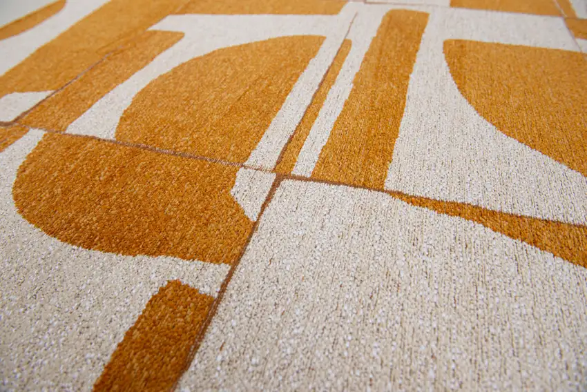 8' Yellow and White Round Geometric Non Skid Area Rug Photo 7