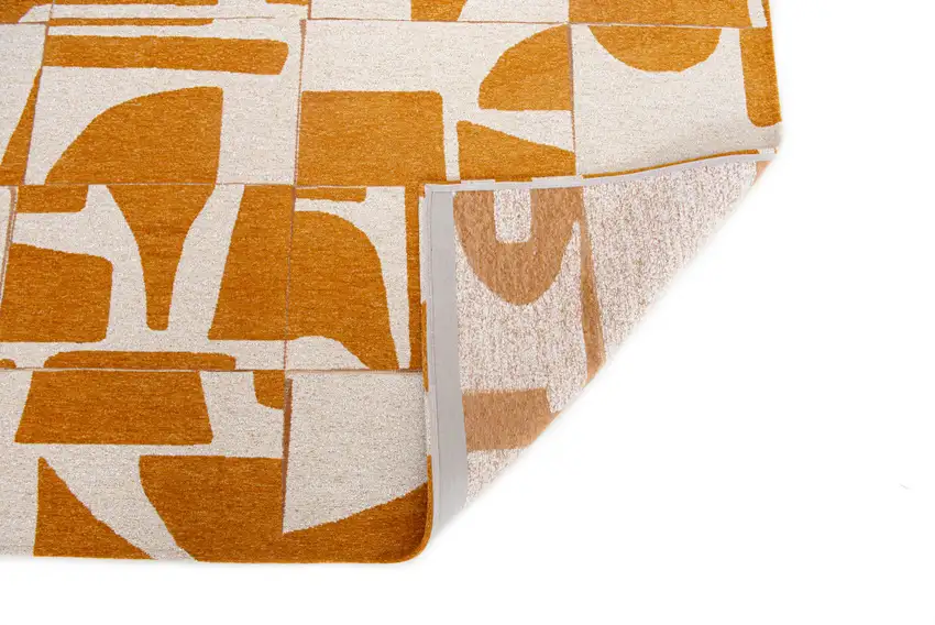 8' Yellow and White Round Geometric Non Skid Area Rug Photo 4