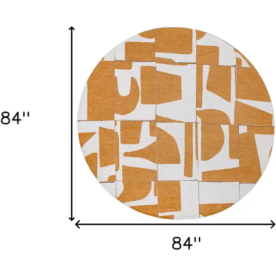 8' Yellow and White Round Geometric Non Skid Area Rug Photo 3