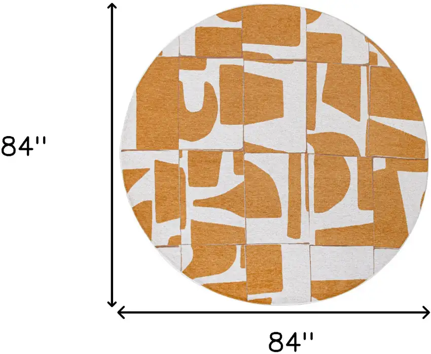 8' Yellow and White Round Geometric Non Skid Area Rug Photo 3