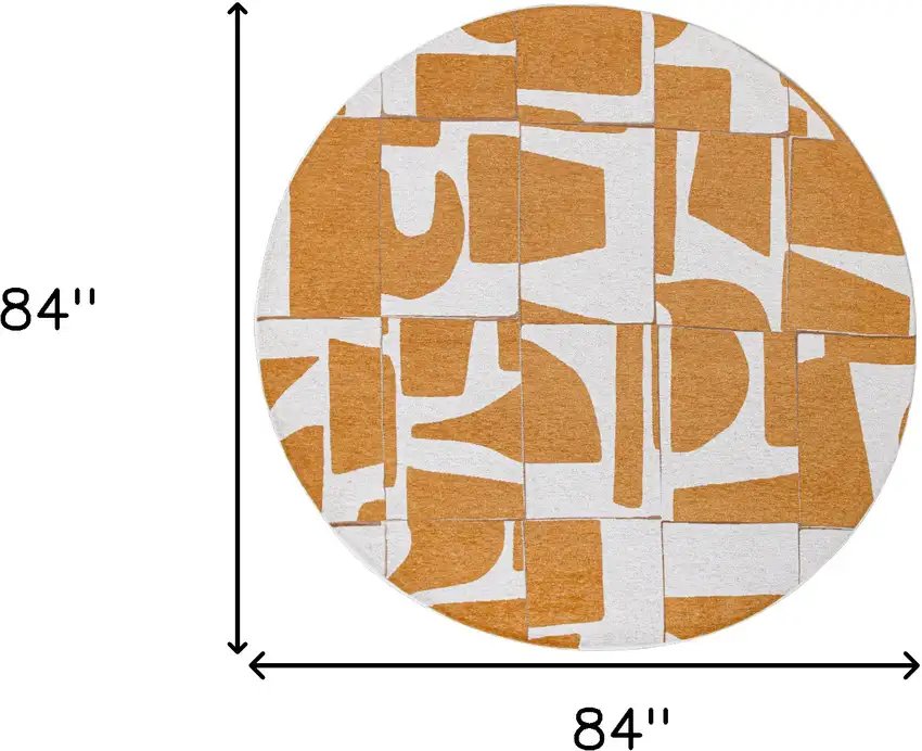 8' Yellow and White Round Geometric Non Skid Area Rug Photo 3