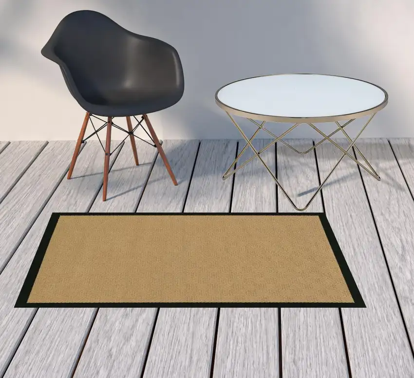 3'x5' Beige and Black Plain Indoor Outdoor Area Rug Photo 10