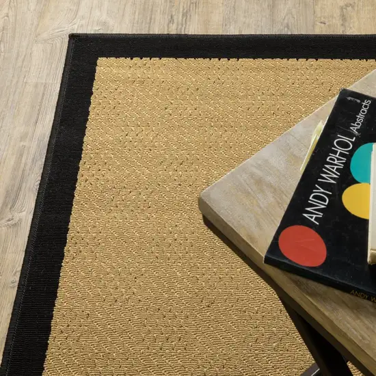 2'x8' Beige and Black Plain Indoor Outdoor Runner Rug Photo 7