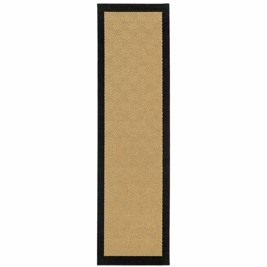 2'x8' Beige and Black Plain Indoor Outdoor Runner Rug Photo 1