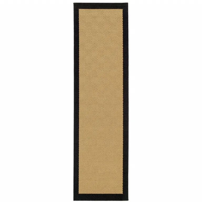 2'x8' Beige and Black Plain Indoor Outdoor Runner Rug Photo 1