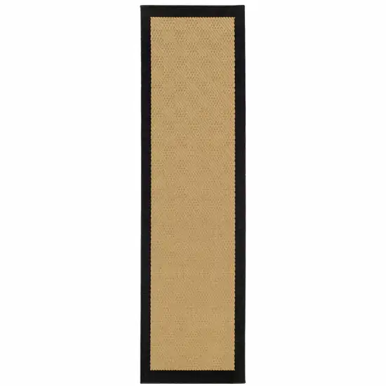 2'x8' Beige and Black Plain Indoor Outdoor Runner Rug Photo 1