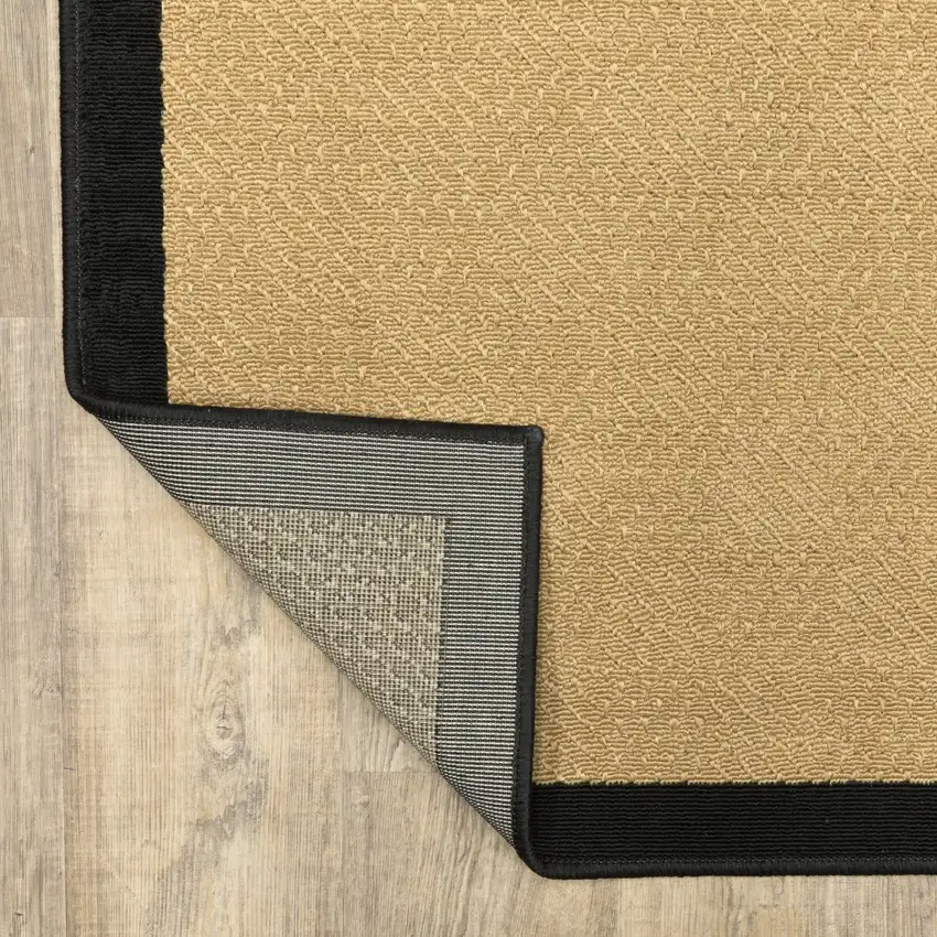 2'x8' Beige and Black Plain Indoor Outdoor Runner Rug Photo 8