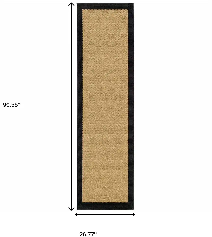 2'x8' Beige and Black Plain Indoor Outdoor Runner Rug Photo 11