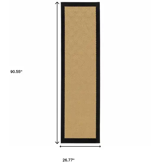 2'x8' Beige and Black Plain Indoor Outdoor Runner Rug Photo 11