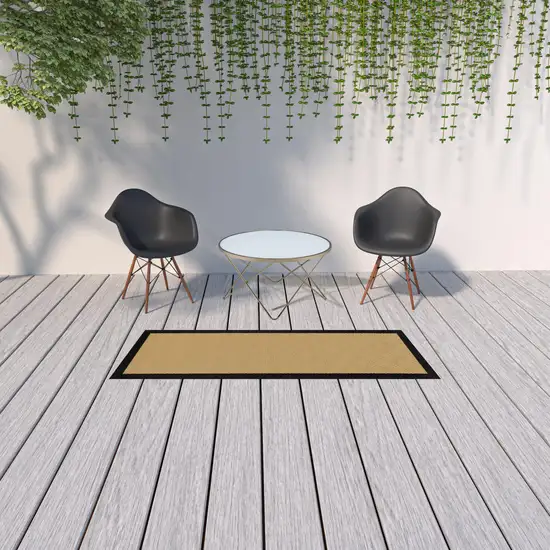 2'x8' Beige and Black Plain Indoor Outdoor Runner Rug Photo 10