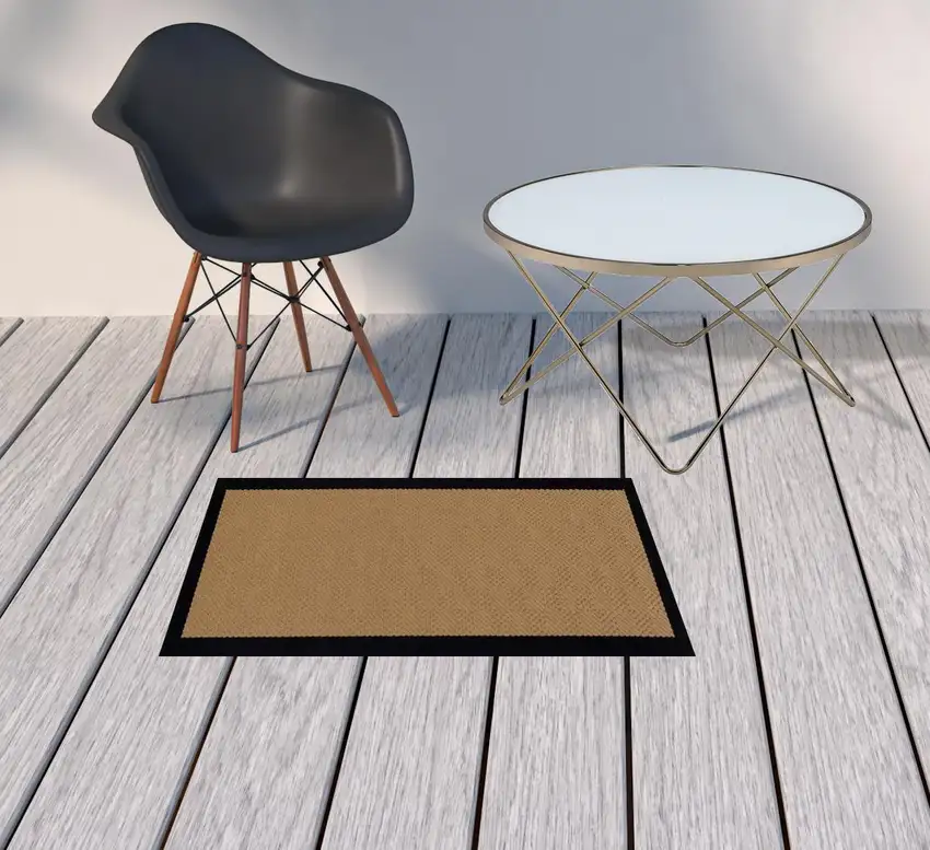 2'x3' Beige and Black Plain Indoor Outdoor Scatter Rug Photo 10