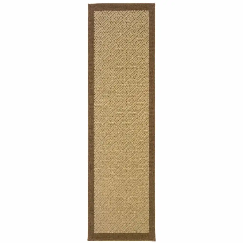 2'x8' Beige and Brown Plain Indoor Outdoor Runner Rug Photo 1
