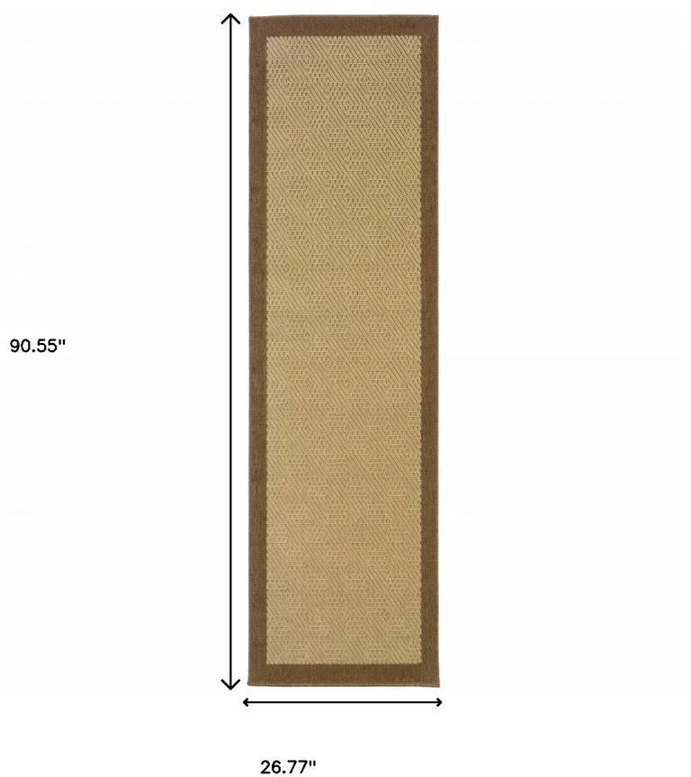 2'x8' Beige and Brown Plain Indoor Outdoor Runner Rug Photo 3