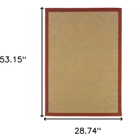 3'x5' Beige and Red Plain Indoor Outdoor Area Rug Photo 6