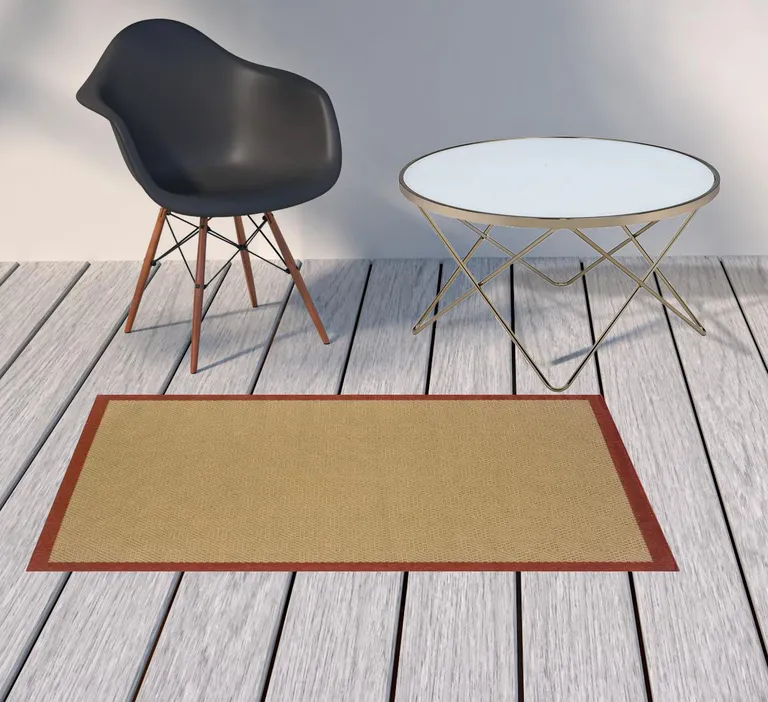 3'x5' Beige and Red Plain Indoor Outdoor Area Rug Photo 5