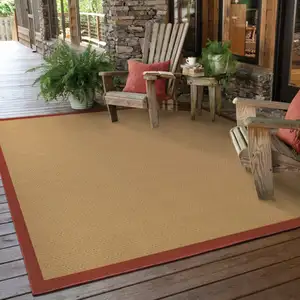 Photo of 4'x6' Beige and Red Plain Indoor Outdoor Area Rug
