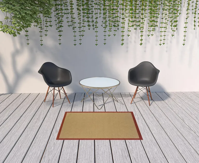 4'x6' Beige and Red Plain Indoor Outdoor Area Rug Photo 4