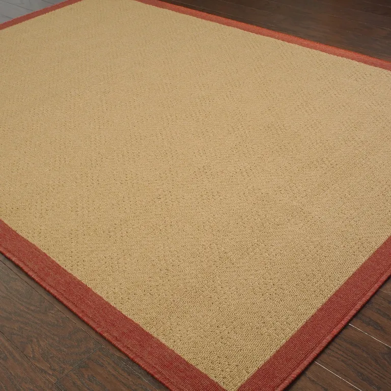 5'x8' Beige and Red Plain Indoor Outdoor Area Rug Photo 3