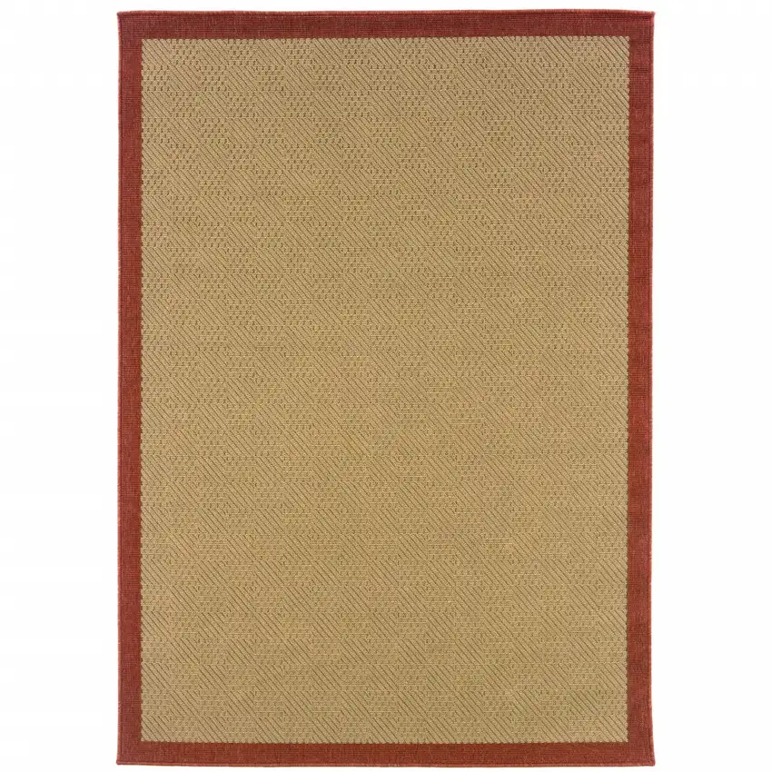 5'x8' Beige and Red Plain Indoor Outdoor Area Rug Photo 1