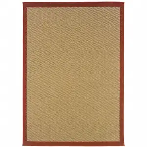Photo of 5'x8' Beige and Red Plain Indoor Outdoor Area Rug