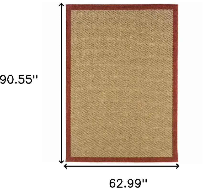 5'x8' Beige and Red Plain Indoor Outdoor Area Rug Photo 7