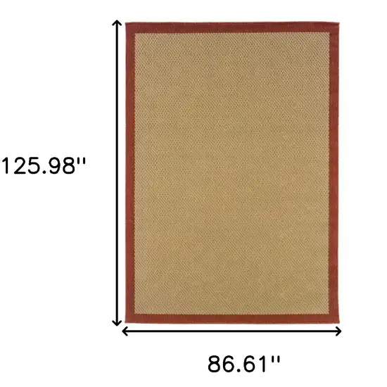 7'x11' Beige and Red Plain Indoor Outdoor Area Rug Photo 7