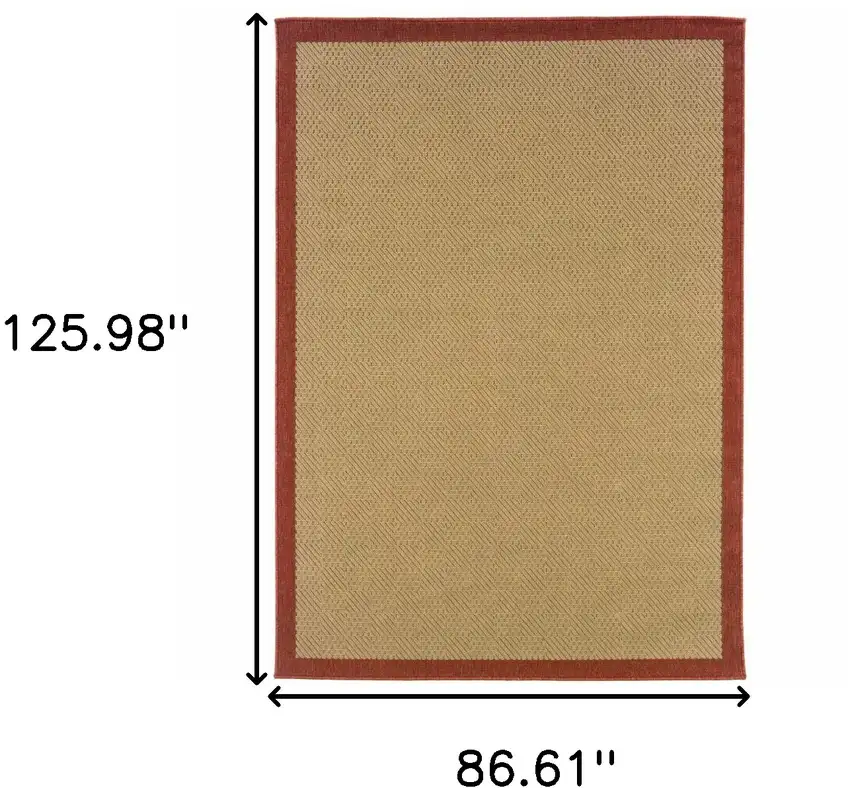 7'x11' Beige and Red Plain Indoor Outdoor Area Rug Photo 7