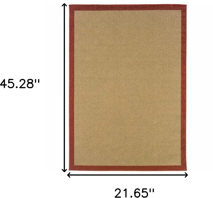 2'x4' Beige and Red Plain Indoor Outdoor Scatter Rug Photo 7