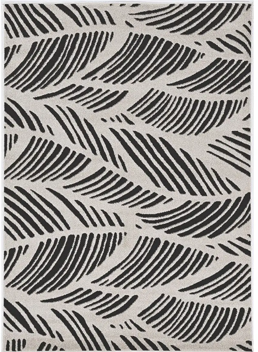 3'X5' Black White Machine Woven Uv Treated Tropical Palm Leaves Indoor Outdoor Area Rug Photo 1