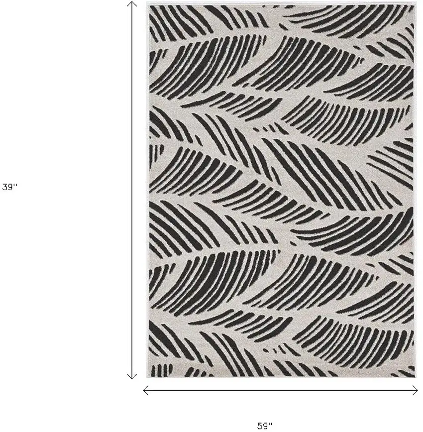3'X5' Black White Machine Woven Uv Treated Tropical Palm Leaves Indoor Outdoor Area Rug Photo 3
