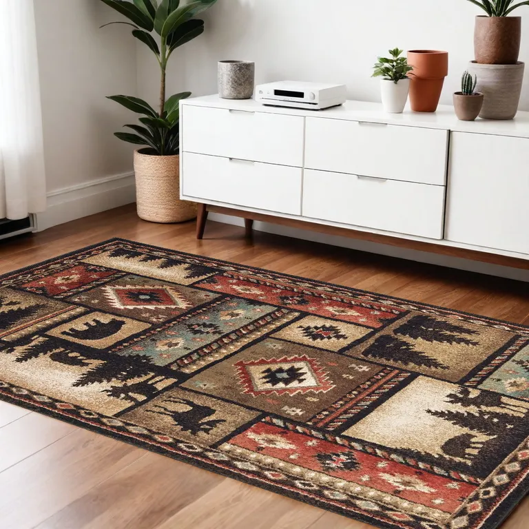 4'x6' Black and Brown Nature Lodge Area Rug Photo 4