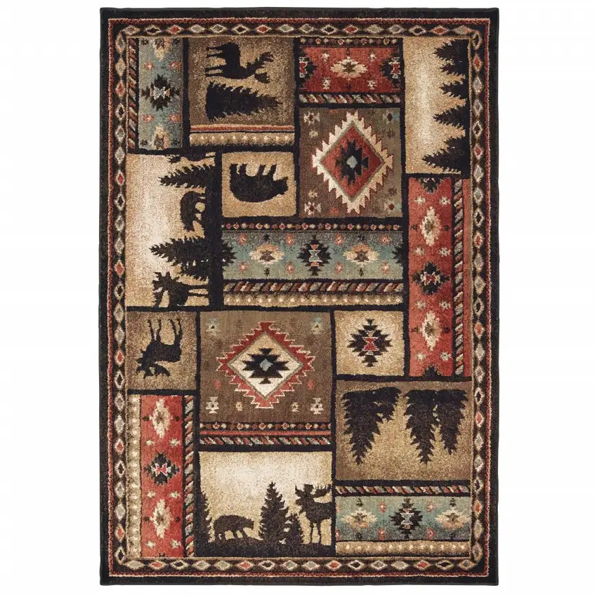 5'x7' Black and Brown Nature Lodge Area Rug Photo 1