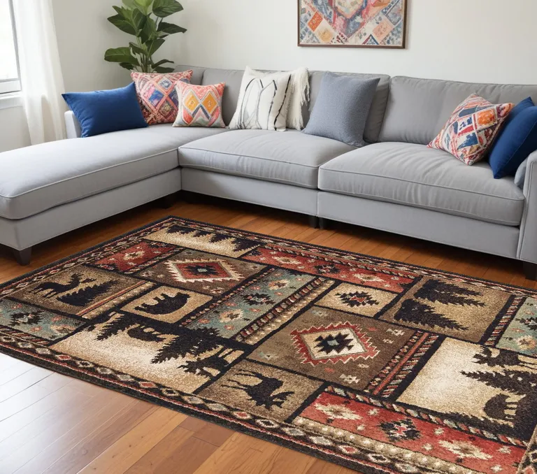7'x9' Black and Brown Nature Lodge Area Rug Photo 1