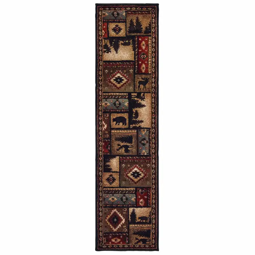 2'x8' Black and Brown Nature Lodge Runner Rug Photo 1