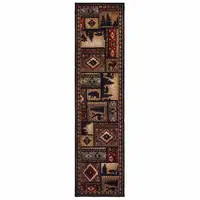 Photo of 2'x8' Black and Brown Nature Lodge Runner Rug