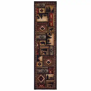 Photo of 2'x8' Black and Brown Nature Lodge Runner Rug