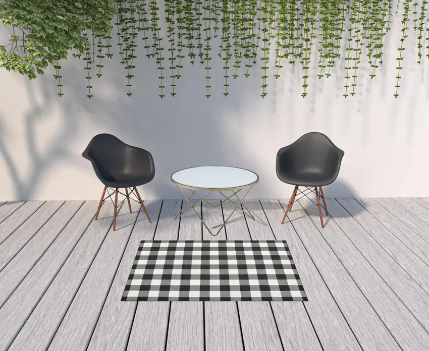 4'x6' Black and Ivory Gingham Indoor Outdoor Area Rug Photo 10