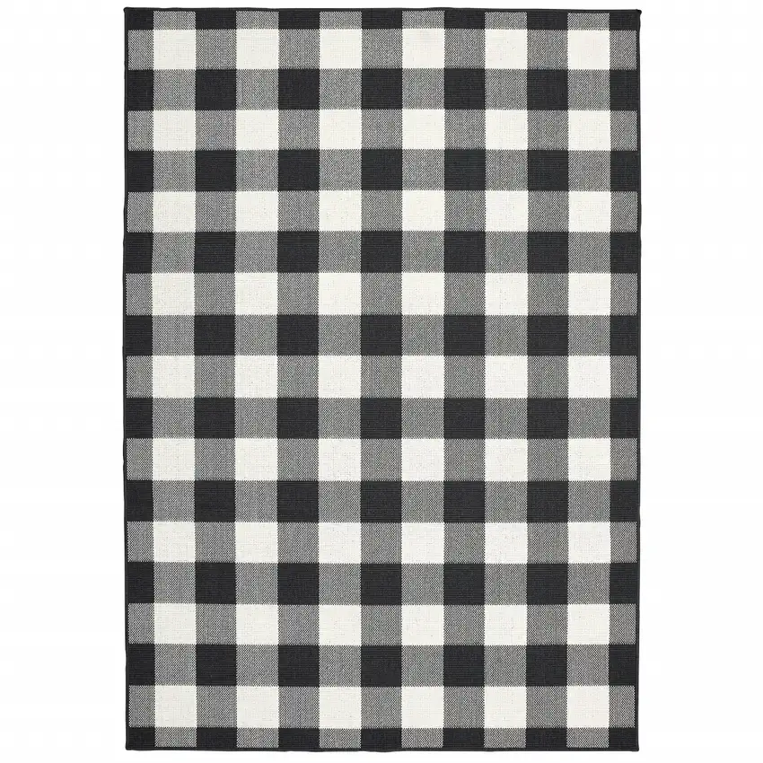 4'x6' Black and Ivory Gingham Indoor Outdoor Area Rug Photo 1