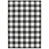 Photo of 4'x6' Black and Ivory Gingham Indoor Outdoor Area Rug