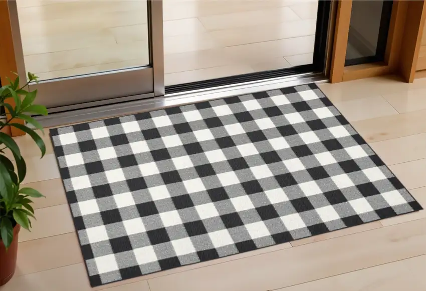 Black And Ivory Indoor Outdoor Area Rug Photo 1