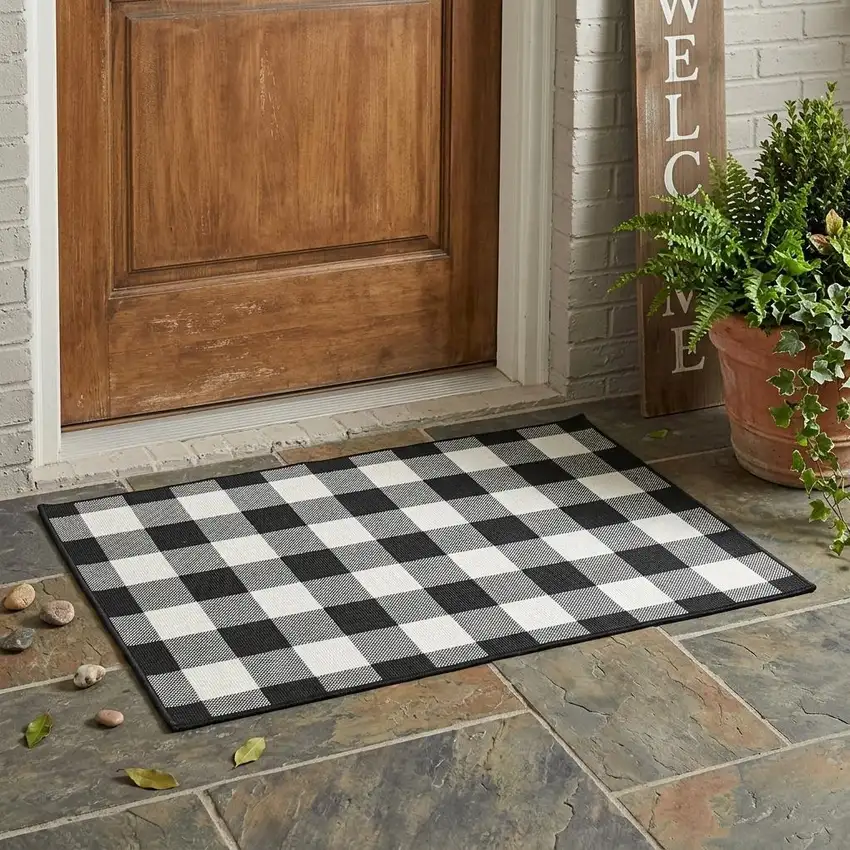 Black and Ivory Indoor Outdoor Area Rug Photo 1