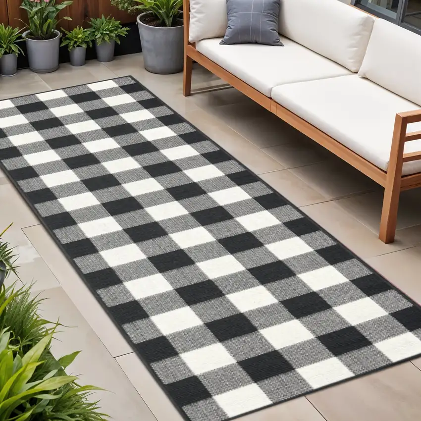 Black and Ivory Indoor Outdoor Area Rug Photo 2