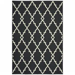 Photo of 9'x13' Black and Ivory Trellis Indoor Outdoor Area Rug